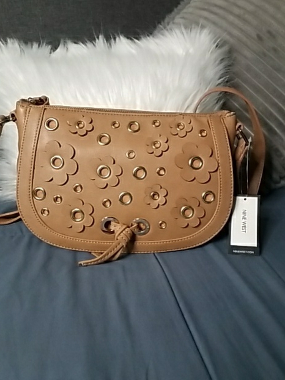 Nine West Tan Floral Eyelet Crossbody Bag